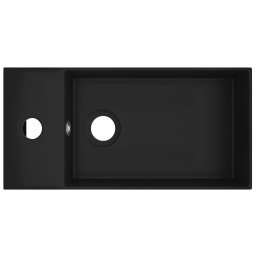 vidaXL Wastafel met overloop keramiek matzwart