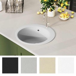 vidaXL Gootsteen enkele bak rond graniet wit