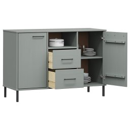 vidaXL Dressoir met metalen poten OSLO 113x40x77 cm grenenhout grijs