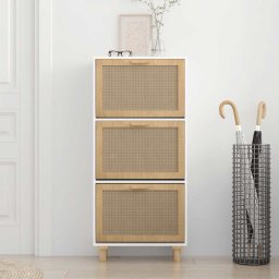 vidaXL Schoenenkast 52x25x115 cm bewerkt hout en natuurlijk rattan wit