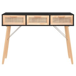 vidaXL Wandtafel 105x30x75 cm massief grenenhout en natuurlijk rattan