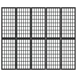 vidaXL Kamerscherm inklapbaar 5 panelen Japanse stijl 200x170 cm zwart