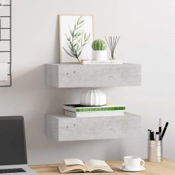 vidaXL Wandschappen 2 st met lade 40x23,5x10 cm MDF betongrijs