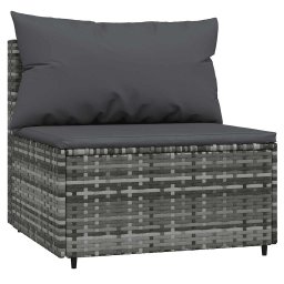 vidaXL Tuinmiddenbank met kussens 2 st poly rattan grijs