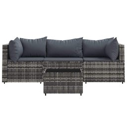 vidaXL 4-delige Loungeset met kussens poly rattan grijs