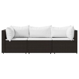 vidaXL 3-delige Loungeset met kussens poly rattan bruin
