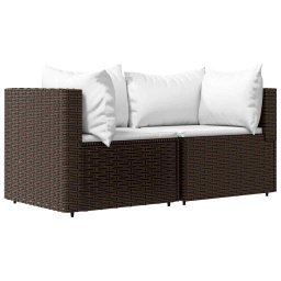 vidaXL 3-delige Loungeset met kussens poly rattan bruin