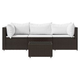 vidaXL 4-delige Loungeset met kussens poly rattan bruin