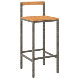 vidaXL Barkrukken 2 st poly rattan en massief acaciahout grijs