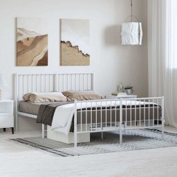 vidaXL Bedframe met hoofd- en voeteneinde metaal wit 135x190 cm