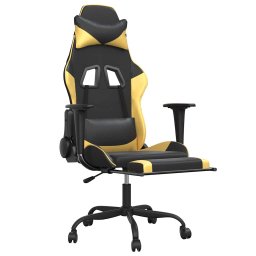 vidaXL Massage gamestoel met voetensteun kunstleer zwart/goudkleurig