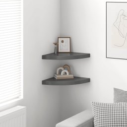 vidaXL Hoekschappen zwevend 2 st 35x35x3,8 cm MDF hoogglans grijs