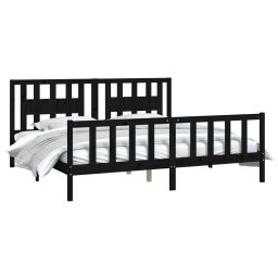vidaXL Bedframe met hoofdbord massief grenenhout zwart 200x200 cm