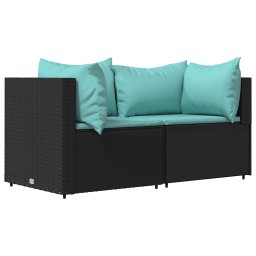 vidaXL 3-delige Loungeset met kussens poly rattan zwart