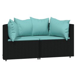 vidaXL 3-delige Loungeset met kussens poly rattan zwart