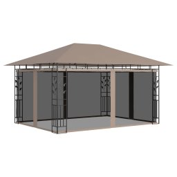 vidaXL Prieel met klamboe LED-lichtslinger 180 g/m² 4x3x2,73 m taupe