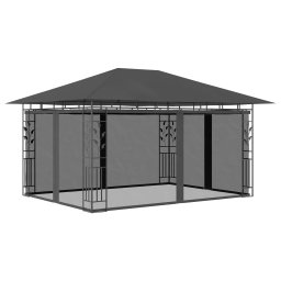 vidaXL Prieel met klamboe LED-lichtslinger 4x3x2,73 m antracietkleurig