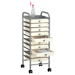 vidaXL Opbergtrolley met 10 lades mobiel kunststof wit