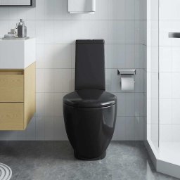 vidaXL Toilet rond afvoer onder keramiek zwart