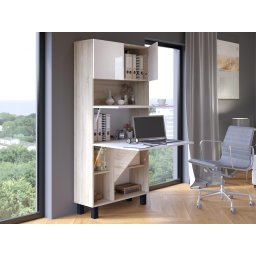 Kast met bureau HOMELA 4 deuren hoogglans wit/sonoma eik