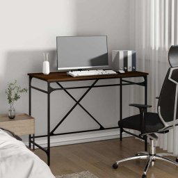 vidaXL Bureau 100x50x75 cm bewerkt hout en ijzer bruin eikenkleur