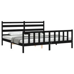 vidaXL Bedframe met hoofdbord massief hout zwart 200x200 cm