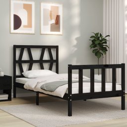 vidaXL Bedframe met hoofdbord massief hout zwart