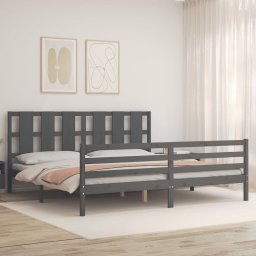 vidaXL Bedframe met hoofdbord massief hout grijs 200x200 cm