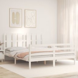 vidaXL Bedframe met hoofdbord massief hout wit