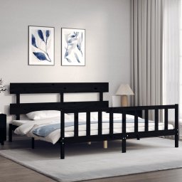 vidaXL Bedframe met hoofdbord massief hout zwart 200x200 cm