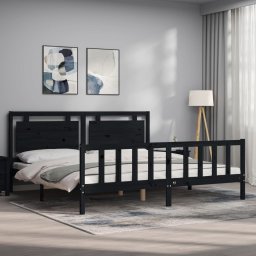 vidaXL Bedframe met hoofdbord massief hout zwart 200x200 cm