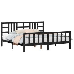 vidaXL Bedframe met hoofdbord massief hout zwart 200x200 cm