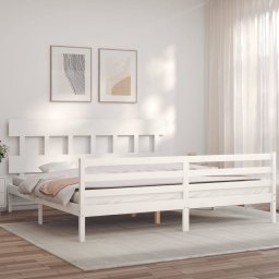 vidaXL Bedframe met hoofdbord massief hout wit 200x200 cm