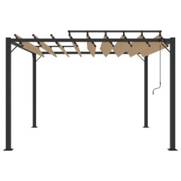 vidaXL Prieel met lamellendak 3x3 m stof en aluminium taupe