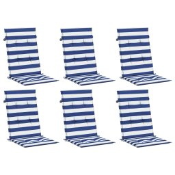 vidaXL Stoelkussens 6 st hoge rug gestreept stof wit en blauw