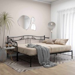 vidaXL Slaapbank uittrekbaar metaal zwart 90x200 cm
