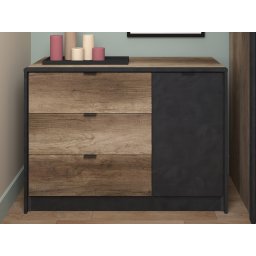 Commode TORRY 1 deur 3 lades artisan eik/zwart