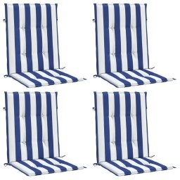 vidaXL Stoelkussens 4 st lage rug gestreept stof wit en blauw
