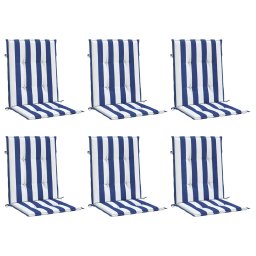 vidaXL Stoelkussens 6 st lage rug gestreept stof wit en blauw