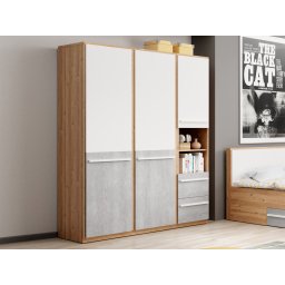 Kledingkast PLANITY 3 deuren 2 lades nash eik/wit/beton