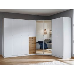 Kledingkast OTAMENDI 8 deuren 5 lades met spiegel wit/artisan eik
