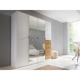 Kledingkast OTAMENDI 4 deuren 5 lades met spiegel wit/artisan eik