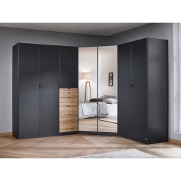 Kledingkast OTAMENDI 7 deuren 5 lades met spiegel metaalgrijs/artisan eik
