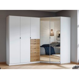 Kledingkast OTAMENDI 5 deuren 5 lades met spiegel wit/artisan eik