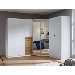 Kledingkast OTAMENDI 7 deuren 5 lades met spiegel wit/artisan eik