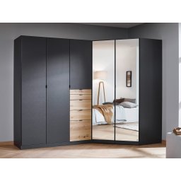 Kledingkast OTAMENDI 5 deuren 5 lades met spiegel metaalgrijs/artisan eik