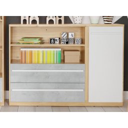 Commode PLANITY 1 deur 2 lades nash eik/wit/beton