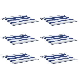 vidaXL Tuinstoelkussens 6 st gestreept 50x50x3 cm stof wit en blauw