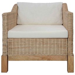 vidaXL Fauteuil met kussens natuurlijk rattan