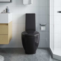 vidaXL Toilet rond afvoer onder keramiek zwart